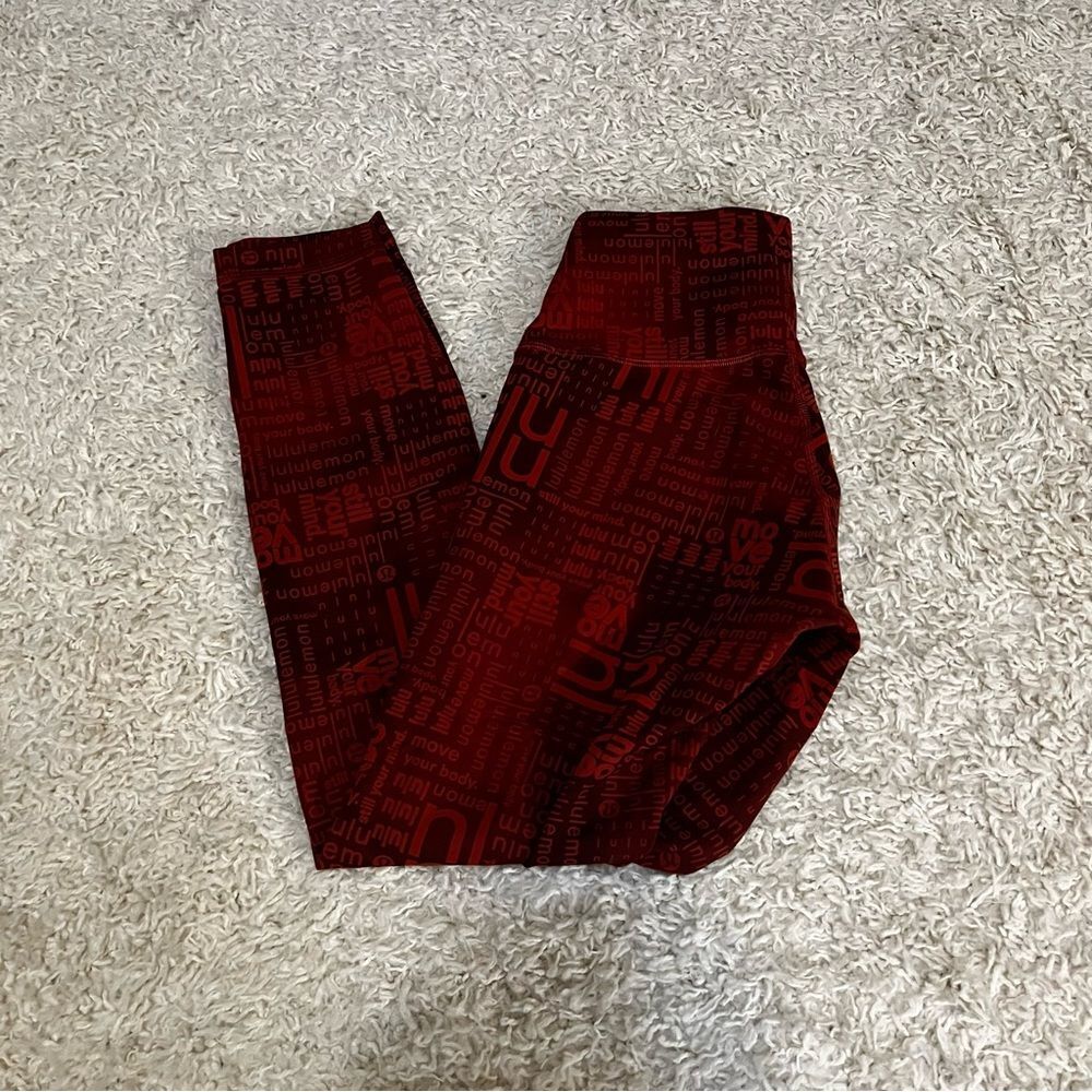 lululemon wunder train contour 25" red logo leggings size 6